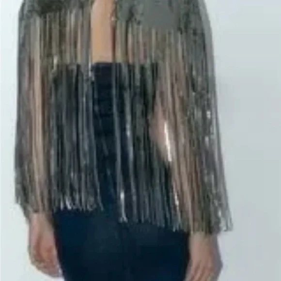 Zara Silver Sequin Cape - Picture 3 of 6